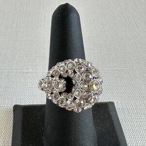 Swarovski Crystal Dome Ring, Rhodium-Plated Swirl Statement Ring, Size 8